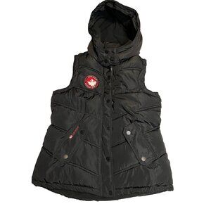 Canada Weathergear women’s L  Black Puffer Vest With Hood Logo Patch thick warm